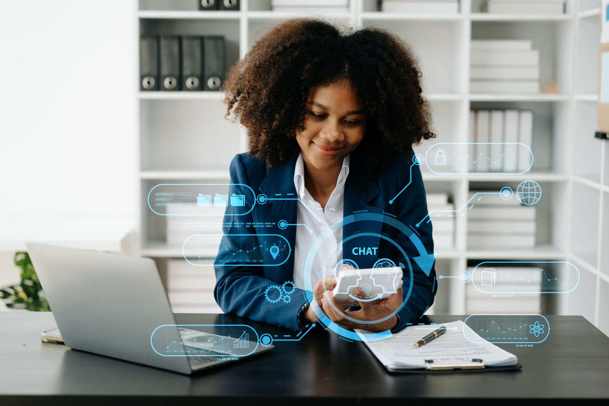 Business owner exploring how an AI Receptionist could save her time